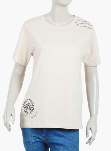 Women Embroidered T-shirt ( Off White )