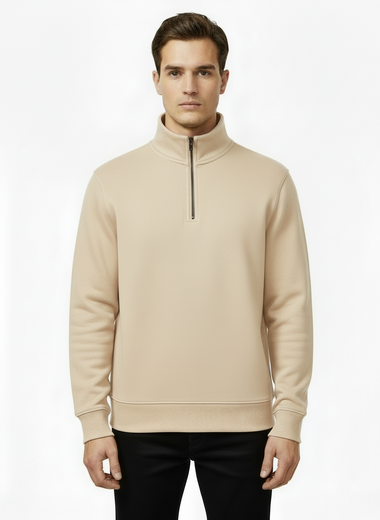 Quarter Zipped Sweatshirt (Beige)
