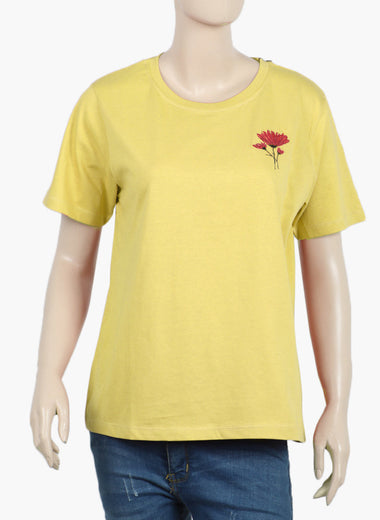 Women Embroidered T-shirt ( Yellow )