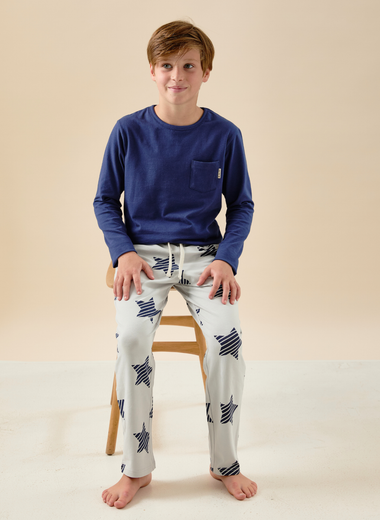 jamie pyjamas boys grey blue striped stars