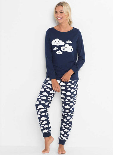 Cloud Print Long Sleeve Pajamas(Navy)