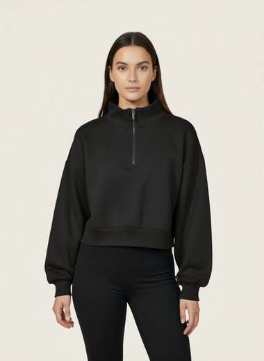 Women Quarter Zipped Sweatshirt (Black)