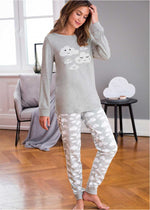 Cloud Print Long Sleeve Pajamas(Grey)