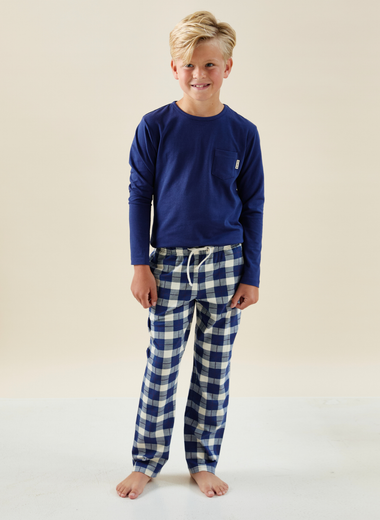 jamie pyjamas boys large check navy blue