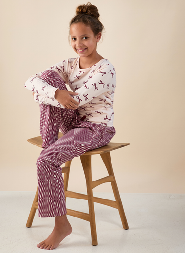 Julia Girls Pyjama Set Light Pink Bow