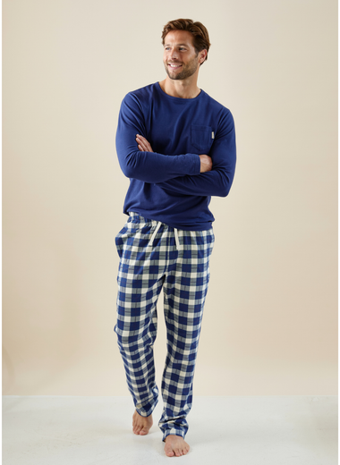 Jamie Pyjamas Men Large Check Navy Blue