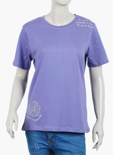 Women Embroidered T-shirt ( Purple )
