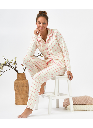 Classic Women Pyjamas ( White Vertical Flowers )