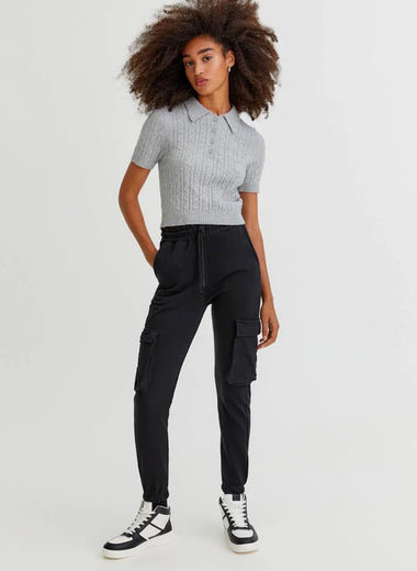 PULL&BEAR BASIC CARGO JOGGING TROUSERS(BLACK)