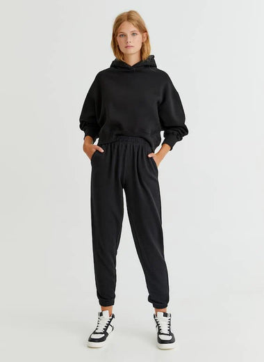 PULL&BEAR BASIC COLOURED JOGGERS WITH ELASTIC HEMS(BLACK)