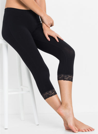 Capri sleep leggings with lace(black)