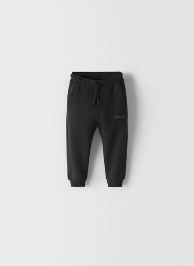 ZARA PLUSH TROUSERS WITH SLOGAN(BLACK)
