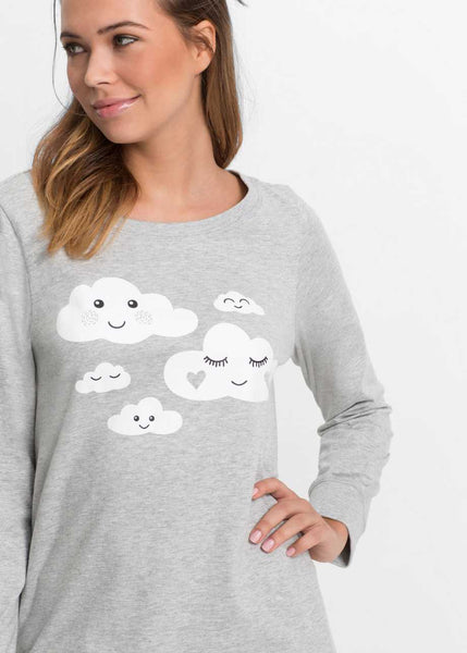 Cloud Print Long Sleeve Pajamas(Grey)
