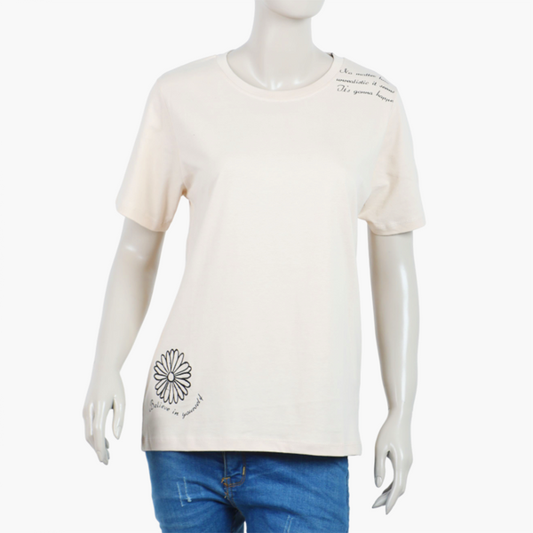 Women Embroidered T-shirt ( Off White )