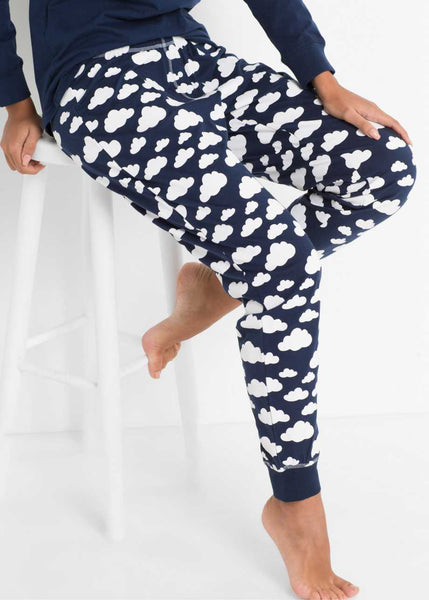 Cloud Print Long Sleeve Pajamas(Navy)