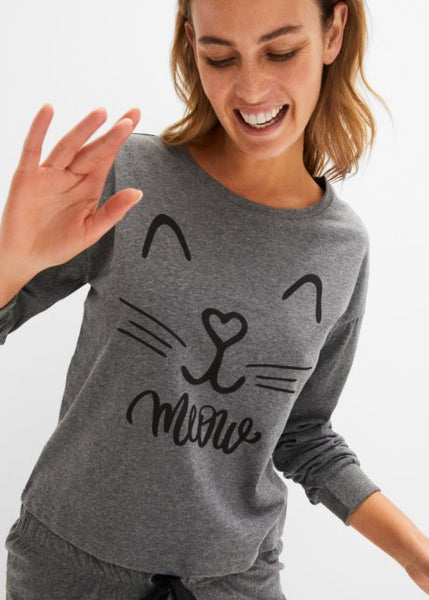 Comfortable shorty set with cat print