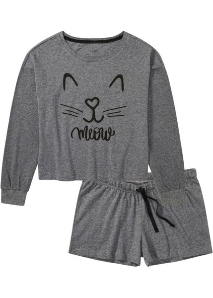 Comfortable shorty set with cat print
