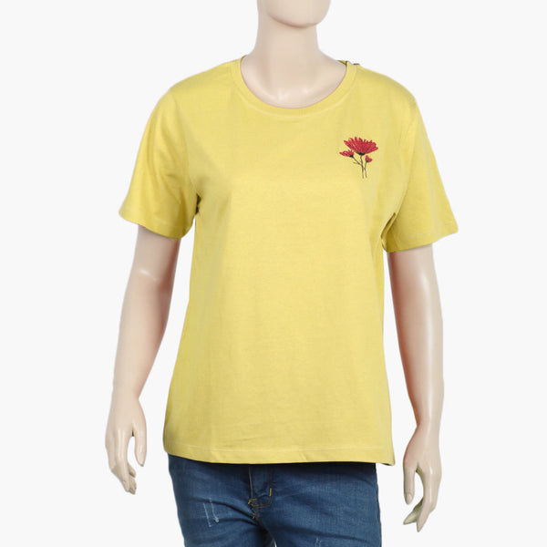 Women Embroidered T-shirt ( Yellow )