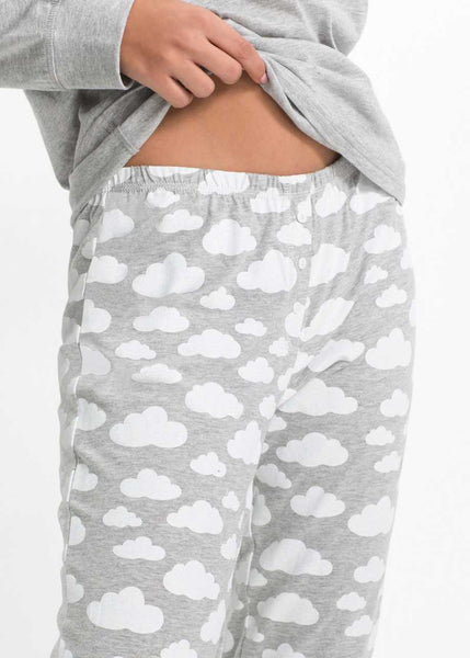 Cloud Print Long Sleeve Pajamas(Grey)