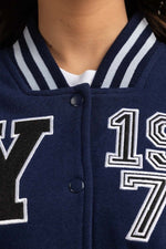 Blue Knitted Varsity Jacket