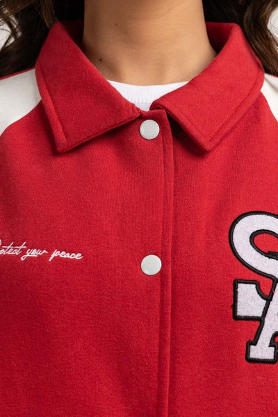 Red Knitted Varsity Jacket
