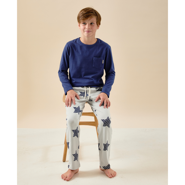jamie pyjamas boys grey blue striped stars