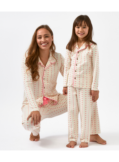 Girls Pyjama Set ( White Vertical Flowers )