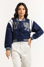 Blue Knitted Varsity Jacket