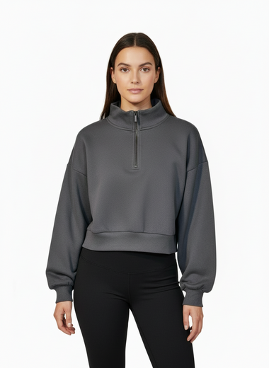 Women Quarter Zipped Sweatshirt (Grey)