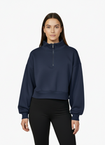 Women Quarter Zipped Sweatshirt (Navy)