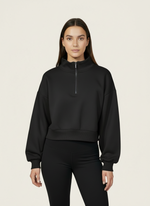 Women Quarter Zipped Sweatshirt (Black)
