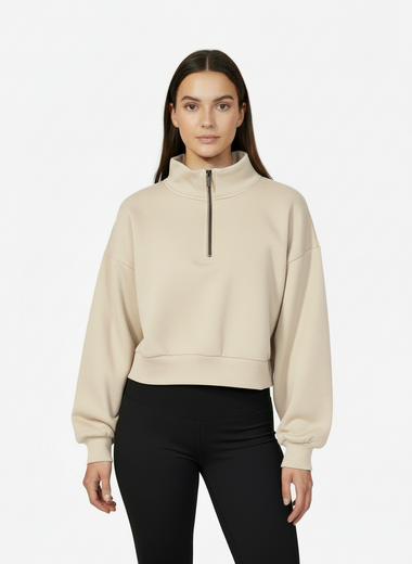 Women Quarter Zipped Sweatshirt (Beige)