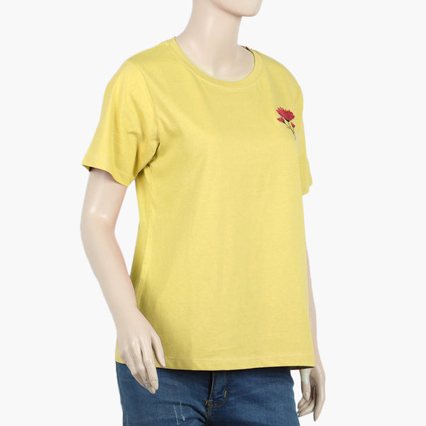 Women Embroidered T-shirt ( Yellow )