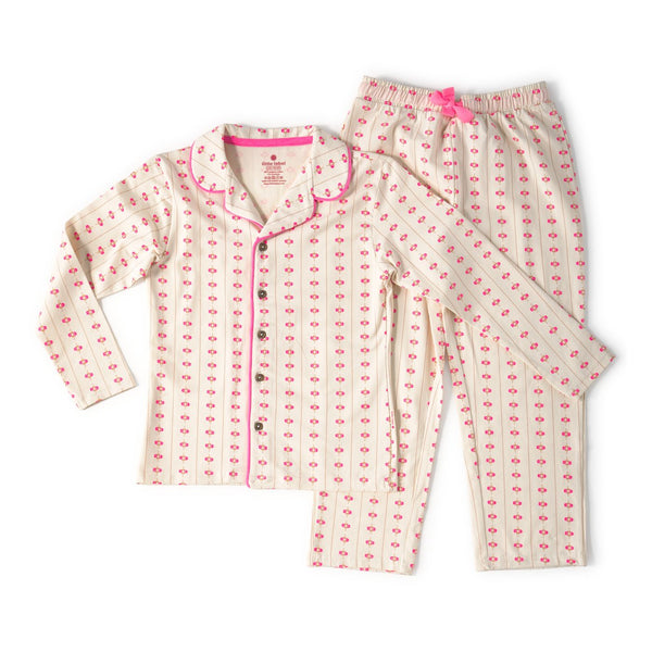 Girls Pyjama Set ( White Vertical Flowers )