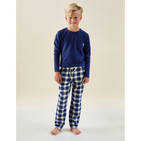 jamie pyjamas boys large check navy blue