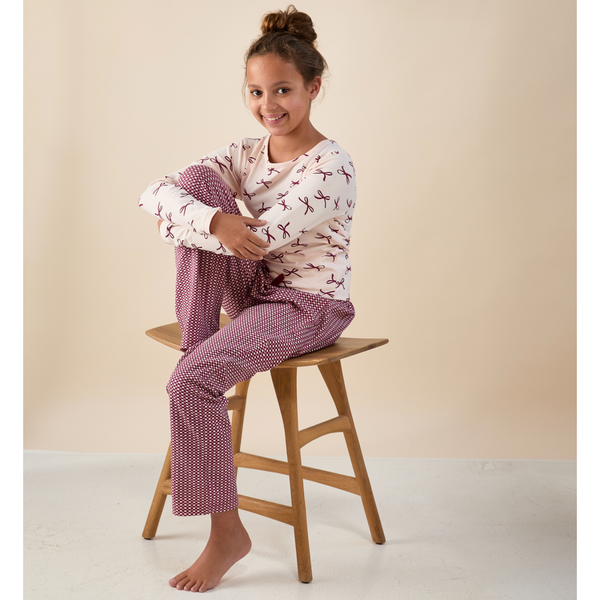 Julia Girls Pyjama Set Light Pink Bow