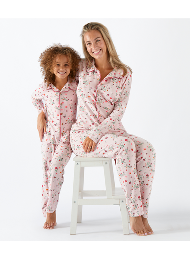 Women Pyjama Set ( Lilac Pink Flowers )