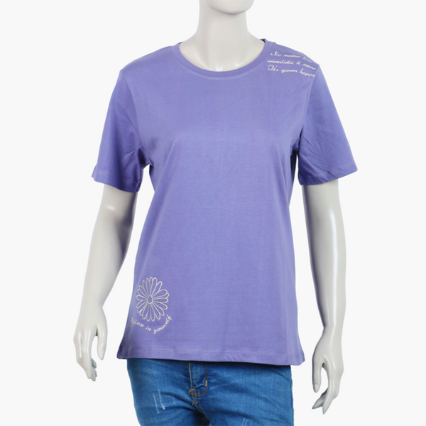 Women Embroidered T-shirt ( Purple )