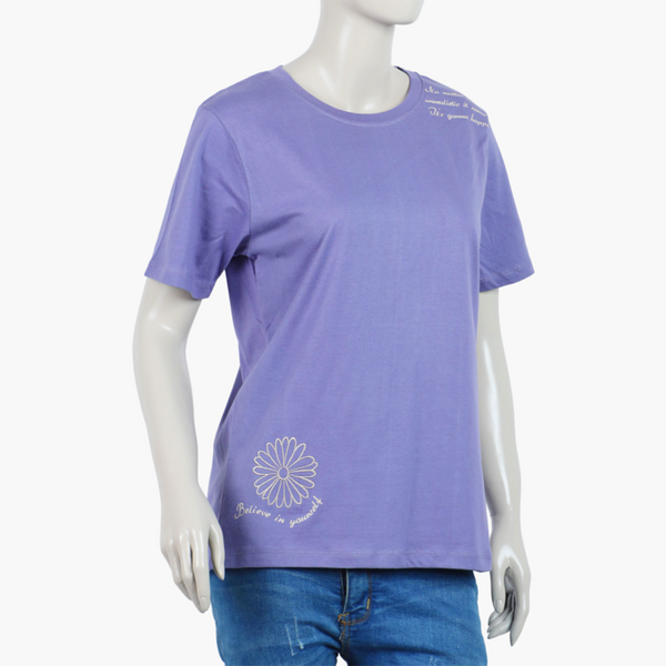 Women Embroidered T-shirt ( Purple )