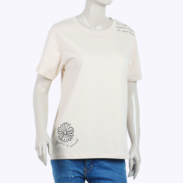 Women Embroidered T-shirt ( Off White )