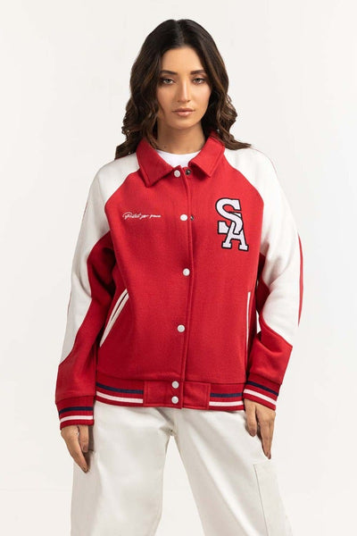 Red Knitted Varsity Jacket