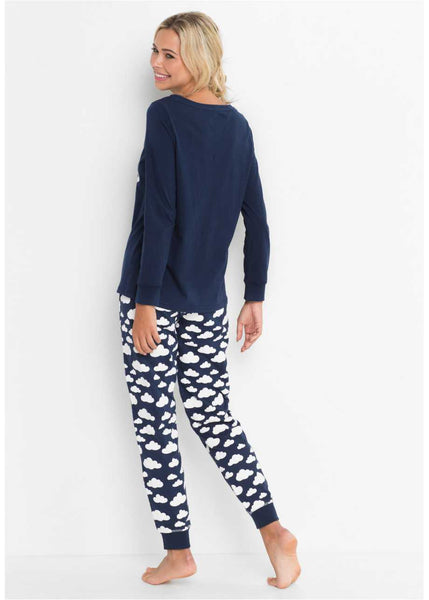 Cloud Print Long Sleeve Pajamas(Navy)