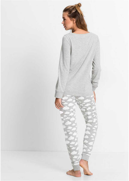 Cloud Print Long Sleeve Pajamas(Grey)