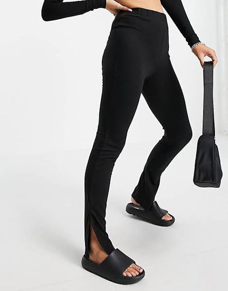 Missguided split hem flare legging in black