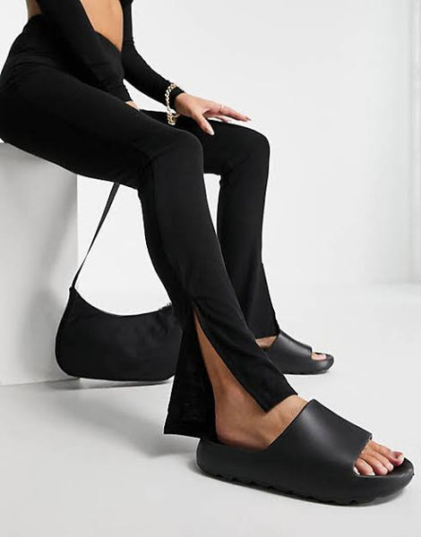 Missguided split hem flare legging in black