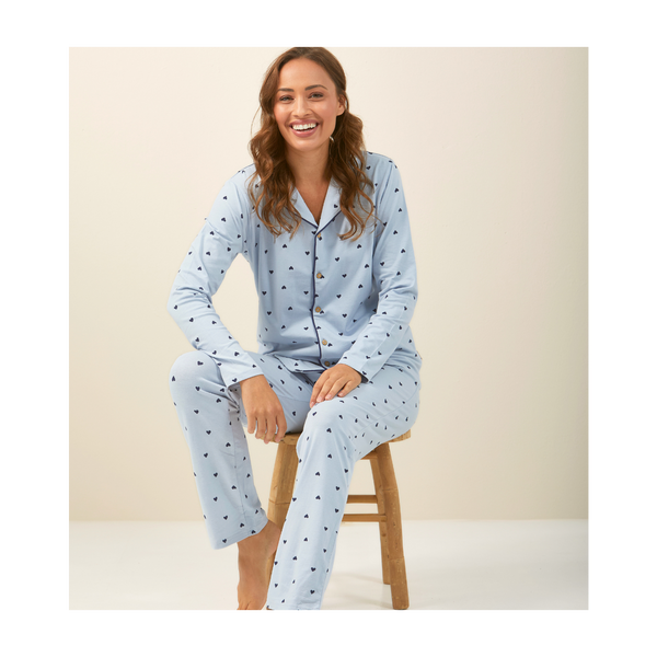 Classic Women Pyjamas ( Light Blue Hearts )