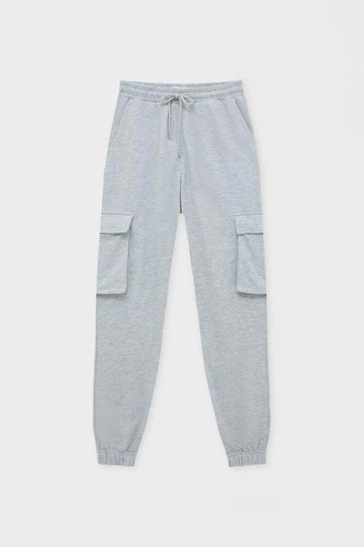 PULL&BEAR BASIC CARGO JOGGING TROUSERS(GREY MARL)