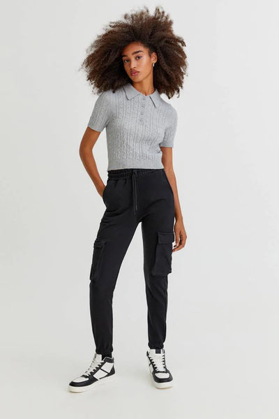PULL&BEAR BASIC CARGO JOGGING TROUSERS(BLACK)