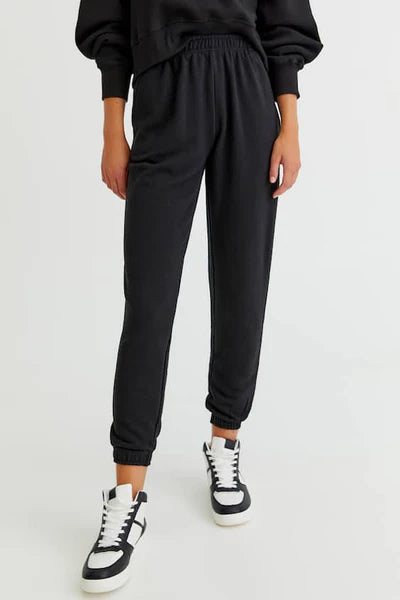 PULL&BEAR BASIC COLOURED JOGGERS WITH ELASTIC HEMS(BLACK)