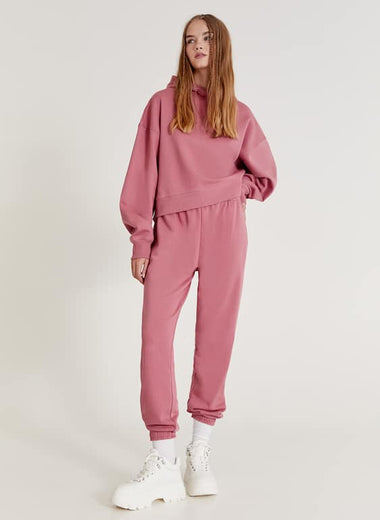 PULL&BEAR BASIC COLOURED JOGGERS WITH ELASTIC HEMS(PINK)